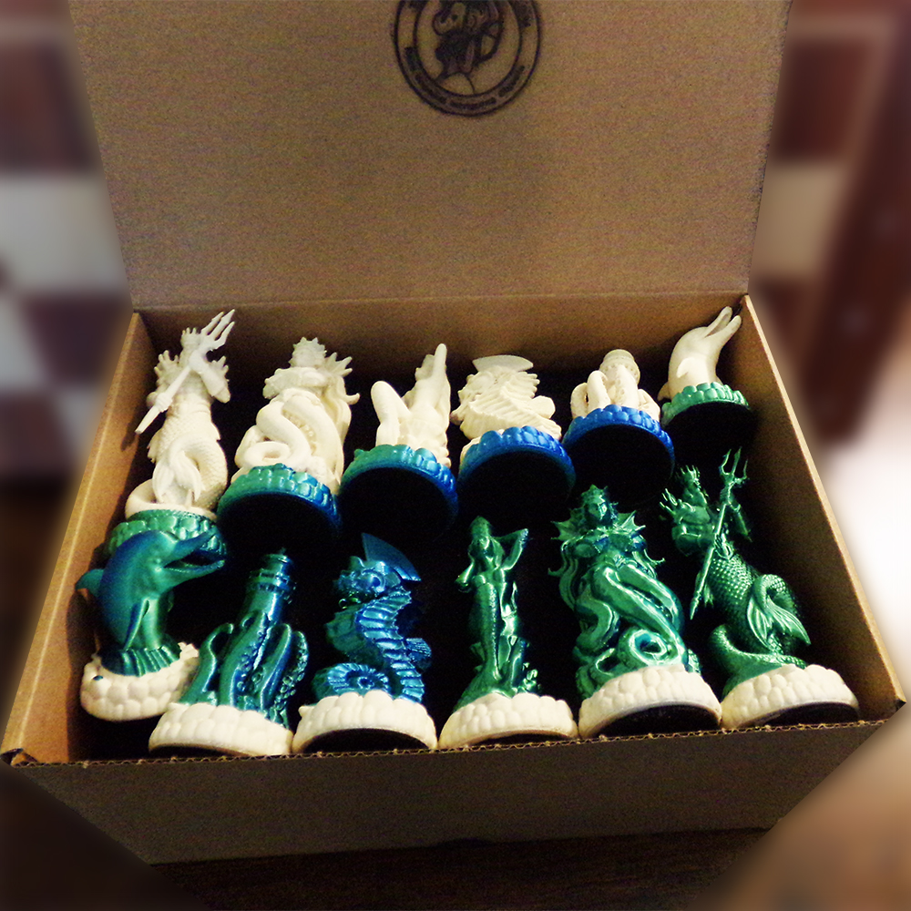 Seafarers Nautical Turquoise and Ivory Color Chess Set