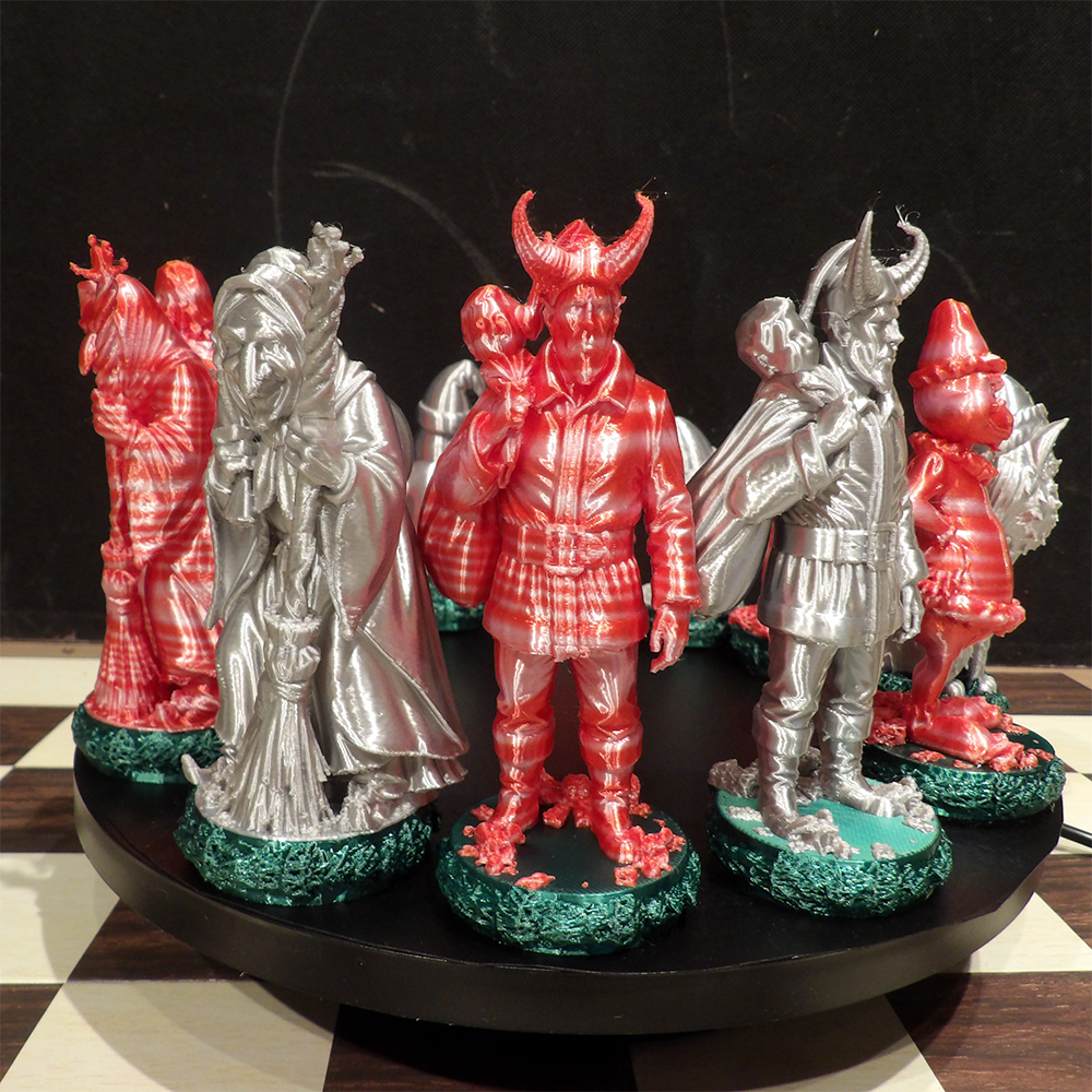 Krampus Christmas Candy Cane And Silver Chess Set